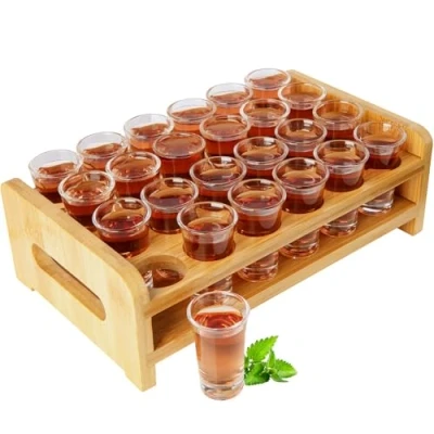 Bild av shotglas set 15 ml 20ml cocktailhållare och mini 24 st drycker servering bräda organiserare med klart kristallglas för sprit skott, whisky konjak vodka rom hem fest bar