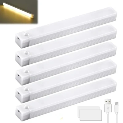 Bild av Underbyggnad, kök, LED, 20 cm, 5 stycken skåpbelysning, trådlös med rörelsedetektor, USB uppladdningsbar skåplampa 3 färgtemperaturer, dimbar, skåpljuslist för skåp
