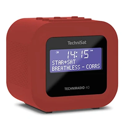 Bild av TechniSat TECHNIRADIO 40 DAB+ radioväckarklocka (DAB, FM, väckarklocka med två justerbara väckningstider, sömntimer, snooze funktion, dimbar LCD display, USB laddningsfunktion) röd