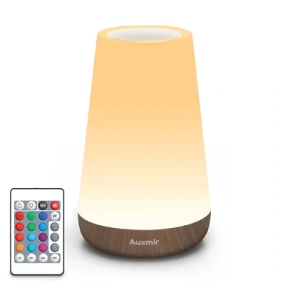 Bild av Auxmir Nattlampa, USB uppladdningsbar Lampa, 13 Ljusfärger, Justerbar Ljusstyrka, Trådlös Fjärrkontroll och Touchkontroll, Timerfunktion, för Sömn, Amning, Sovrum, Mörkbrun