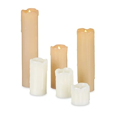 Bild av Relaxdays LED vaxset, 6 elektriska flamlösa ljus, flimrande, batteridriven, 5 cm diameter, krämfärgad, x 23