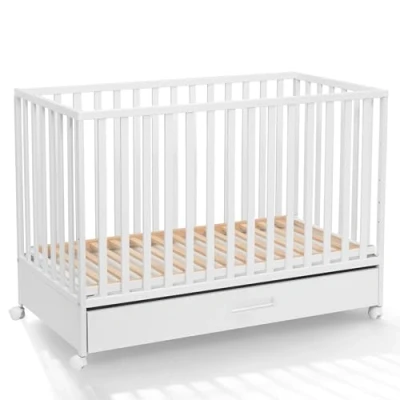 Bild av ATB barnsäng i evolutionär låda LUX 60 x 120 med madrass för 0 3 åldrar vita barnsängar trä barnrum babyvagga fat kompletta möbler spädbarn
