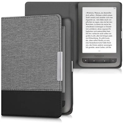 Bild av kwmobile fodral kompatibelt med Pocketbook Touch Lux 3/Basic Lux/Basic 2 PU läder och canvas e läsarskydd grå/svart