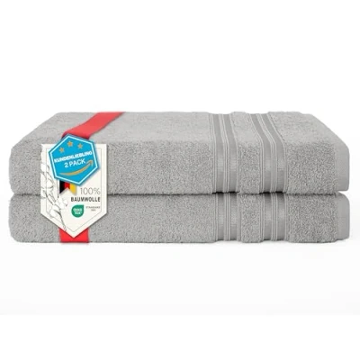 Bild av Hammetex Set med 2 badhanddukar, 100 % bomull premiumkvalitet stor 70 x 140 cm duschhanddukar, mjuka absorberande snabbtorkande ljusgrå
