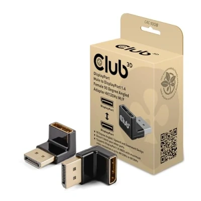 Bild av Club3D CAC 1008 DisplayPort kontakt till 1,4 uttag 90 graders vinklad adapter 4K120Hz M/F