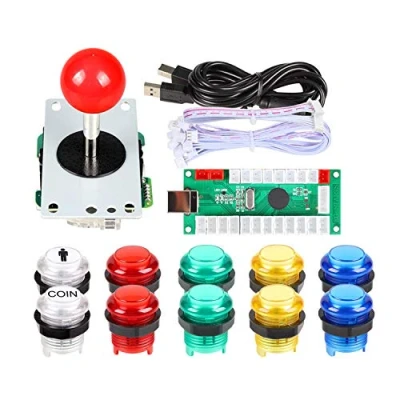 Bild av EG STARTS Zero Delay USB kodare för PC spel röd Joystick 10 x LED upplyst 5V arkadknappar DIY kit delar mamma hallon Pi 2 3 3B