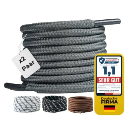 Bild av LaceHype 2 par premium runda skosnören [Ø4,5 mm] polyester för arbetsskor, stövlar, utomhusskor och sportskor slitstarka skosnören, Mörkgrå, 90 cm Paar