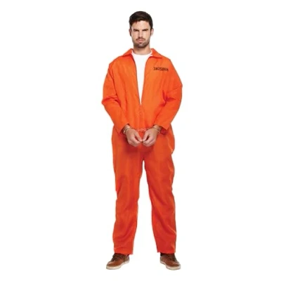 Bild av HENBRANDT Orange fängelsedräkt för vuxna män, utklädnad, dräkt, fånge, boiler suit, intern, overall, byxdräkt, fängelse, maskerad, kostym (standard)