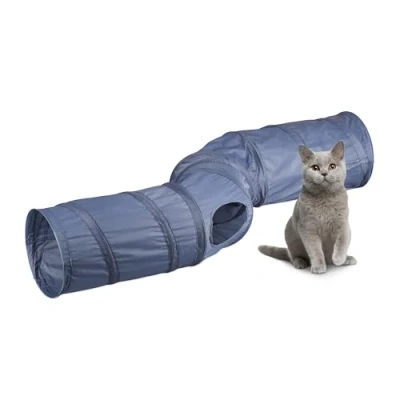 Bild av Relaxdays Kattunnel, hopfällbart kattrör, S form, HBT: 25 x 131,5 35 cm, lektunnel, 4 utgångar, polyester, grå
