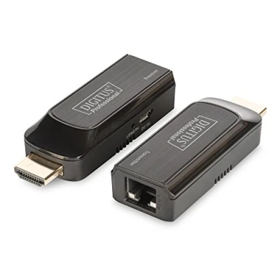 Bild av DIGITUS HDMI Extender kompakt konstruktion Full HD set (sändare/mottagare) upp till 50 m räckvidd patchkabel (Cat 6, Cat 6A, 7) ström per mikro USB svart