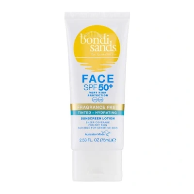Bild av Bondi Sands SPF 50+ Fragrance FREE FACE Hydrating Tinted Lotion TUBE 75ML Solskydd, Storlek: 75 ml,