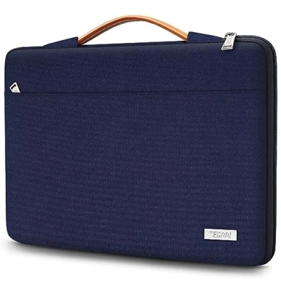 Bild av TECOOL Laptopfodral för 14 Tums HP Lenovo Acer ASUS Dell Notebook Chromebook, 15 Surface Laptop 3, 2016 2019 MacBook PRO Väska med Infällbart Handtag, Mörkblå