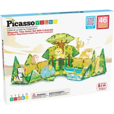Bild av PicassoTiles Safari 46 delars magnetsats med 8 figurer