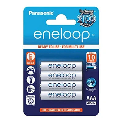 Bild av Panasonic eneloop, Ready to Use NiMH batteri, AAA/Micro, 4 pack, min. 750 mAh, 2 100 laddningscykler, hög effekt och låg självurladdning, uppladdningsbart batteri