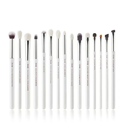 Bild av Jessup perle blanc/argent pinceaux de maquillage professionnels ensemble brosse outils kit Eye Liner Shader cheveux naturels synthétiques