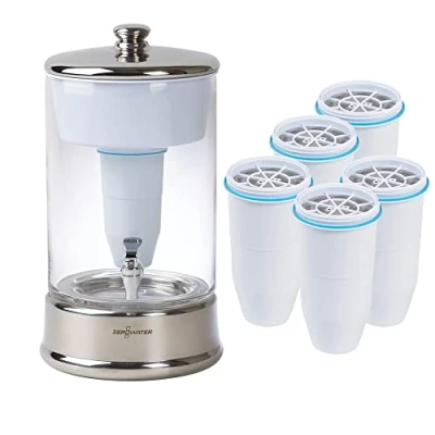 Bild av ZeroWater kombo Vattenfiltersystem 9 L, av glas, 5 vattenfilterpatroner ingår, gratis vattenkvalitetsmätare, BPA fri och certifierad för att minska mängden bly andra tungmetaller