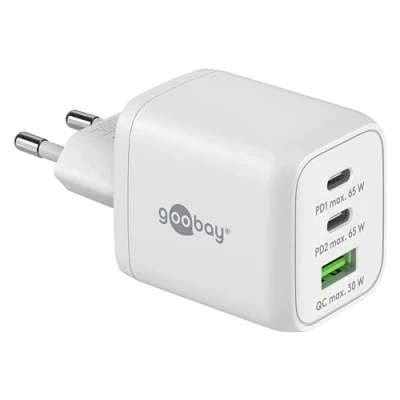 Bild av Goobay 64754 USB C PD Nano (65W) snabbladdare med flera portar/2X 1 x A Quick Charge/nätadapter för iPhone laddningskablar och andra mobiltelefoner/vit