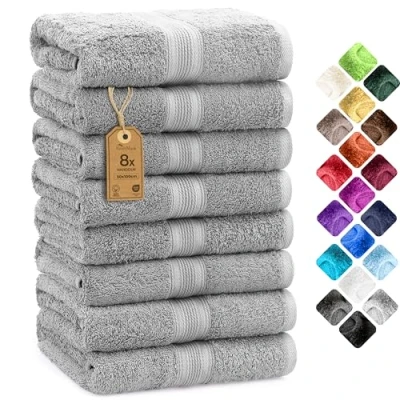 Bild av NatureMark 8 pack handdukar, 50 x 100 cm, 100% bomull, silvergrå,