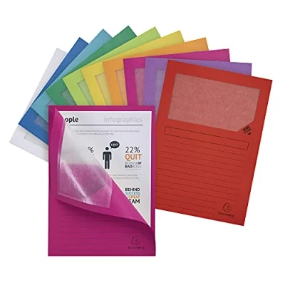 Bild av Exacompta Ref 50250E Förpackning med 25 Forever® fönsterpärmar 120 g/m² klara färger 100% återvunna och Blue Angel certifierade storlek 22 x 31 cm för A4 10 olika