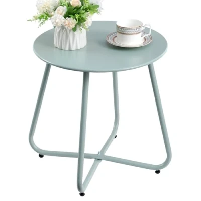 Bild av HollyHOME Sidobord för utomhusbruk, runt trädgårdsbord, litet soffbord hållbart metallbord vardagsrum, trädgård, balkong, uteplats, blågrön
