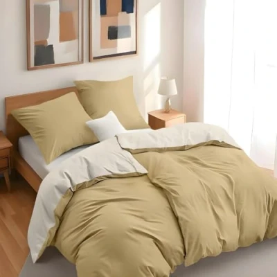 Bild av Dreamzie 2 påslakan 135x200 cm med örngott 80x80 Beige/Sand Sängset i 100% mikrofiber 4 delar Certifierad kemikaliefri (Oeko TEX)