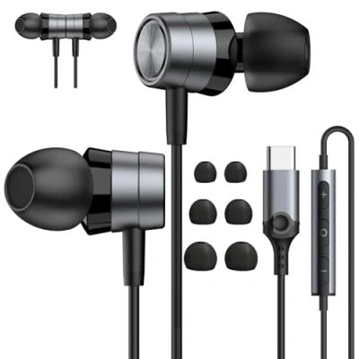 Bild av USB C hörlurar med mikrofon, kabel typ in ear kompatibla Samsung Galaxy S23 S22 S21, volymkontroll för Phone 15Pro iPad Pro2022, Pixel8