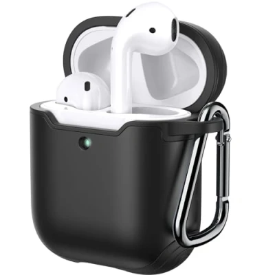 Bild av JETech Fodral för AirPods (1:a &amp; 2:a Generationen), PC och TPU, Skyddande Hud med Nyckelkedja (Svart)