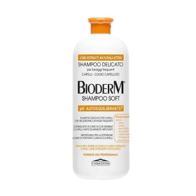 Bild av Bioderm Shampoo Soft Sensitive Scalp Anti mjäll, Seborrheisk dermatit och kliande Hårbotten fuktkräm för daglig användning Fri från paraben grymhet 1000 ml