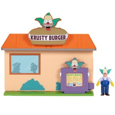 Bild av The Simpsons Diorama set Krusty Burger och figur 1 rörlig 6,5 cm + dekoration tillbehör Officiell licens Samlarleksak Perfekt presentidé för barn från 4 år