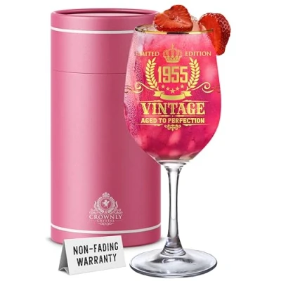 Bild av CROWNLY CRYSTAL 1955 Vinglas Med Gravyr 70 Årspresent Till Kvinna Gava Mamma Eller Vaninna