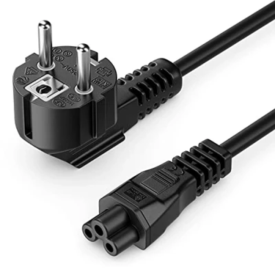 Bild av deleyCON 1m Nätkabel Strömkabel Skyddskontakt Kontakt Typ F (CEE 7/4) 90 Vinklad mot IEC C5 Uttag 2,5 Amp Klöverbladskoppling TV Monitor Skärm Bärbar Dator Nätaggreagat Svart