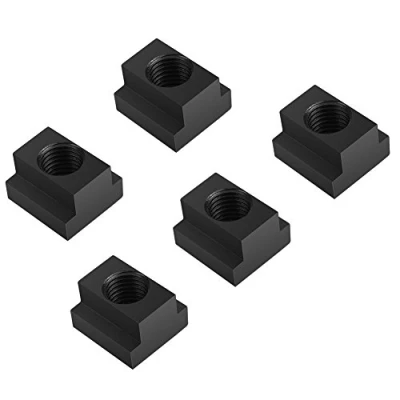 Bild av 5 pack stål T spårmutter, svart oxidfinish spår muttrar för lastbil säng däckskenor tillbehör och knytning, M14 trådar slitsmuttrar passar i maskinverktyg bord