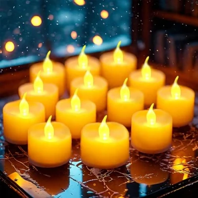 Bild av LQWELL 12 pack värmeljus, LED ljus med realistisk fladdrande låga, batteridrivna, varmgula, plast, 3,2x3,6 cm för bröllop, fest, festival, heminredning
