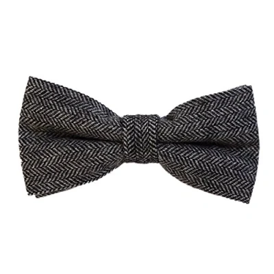 Bild av DonDon herrfluga 12 x 6 cm fiskbensmönster knuten och steglöst justerbar i bomull tweed stil svart grå