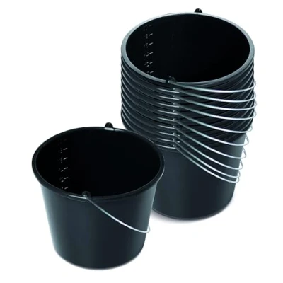 Bild av Kistenberg Bygghink, 12 liter, uppsättning om 10 hinkar med skala, murhink, rengöringshink, vattenhink, betonghink, ergonomiskt handtag, av plast (20 liter)