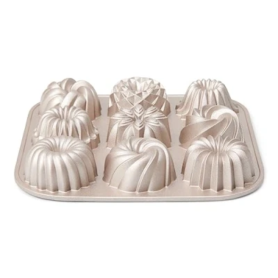 Bild av patisse 04521 9 mini kouglofs, kakform minibuntkakor gjuten aluminium, gyllene beige, 24 x 4,5 cm
