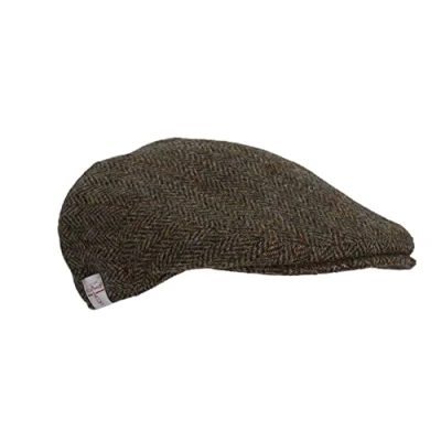 Bild av WALKER AND HAWKES Herr gråbrun 100 % skotsk Harris Tweed Oakmoor platt keps, Träkol, XS