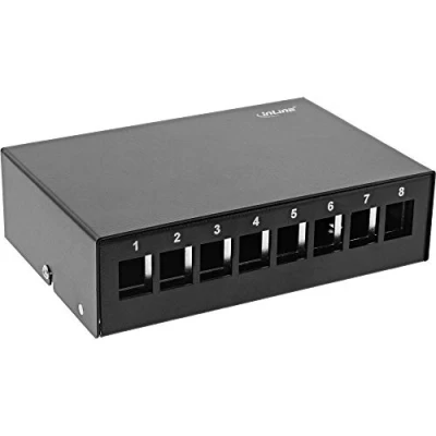 Bild av InLine® patchfältburk ytmonterad för 8 x keystone RJ45, metall, svart RAL9005