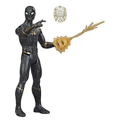 Bild av Marvel Spider Man 15 cm hög Mystery Web Gear Black and Gold Suit Man, 1 Armor tillbehör och karaktärtillbehör, från 4 år
