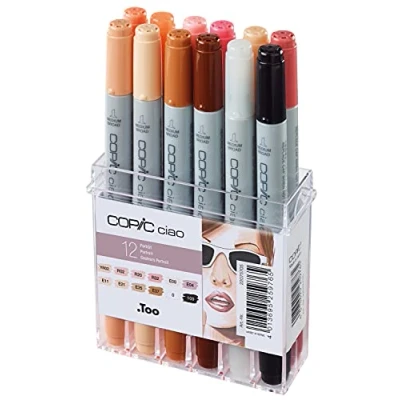 Bild av COPIC Ciao märkpenna, uppsättning med 12 &quot;porträttfärger&quot;, alkoholbaserad allsidig layoutmärkpenna i en praktisk akryldisplay för förvaring och enkel framtagning