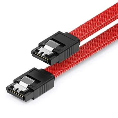 Bild av deleyCON 60 cm SATA 3 Kabel Nylon 6 Gbit/s Datakabel III Anslutningskabel Seriell ATA för Moderkort &amp; Hårddisk HDD SSD 2 S L Kontakt Rak Röd
