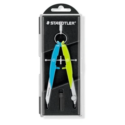 Bild av Staedtler Mars Comfort 556 00 N1 Zirkel, Geometriezirkel, Etui mit Klappdeckel, Neon Blau/Grün