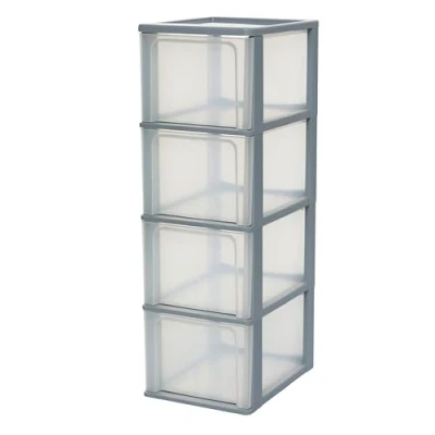 Bild av Iris Ohyama, Torn, Dresser, Plastförvaringsorganisator Med ergonomiskt handtag, 3 + 13L, Enhet, integrerat BPA fri, Kontor, Sovrum, Vardagsrum, OCH 2400, Grå