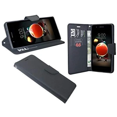 Bild av cofi1453® bokväska snygg kompatibel med LG K11 mobiltelefon fodral etui plånbok skyddsskal ställfunktion, kortfack svart