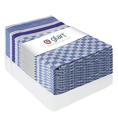 Bild av Glart 48GR uppsättning med 10 kökshanddukar, 100% bomull OEKO TEX, 45x90 cm, blå, förtvättad