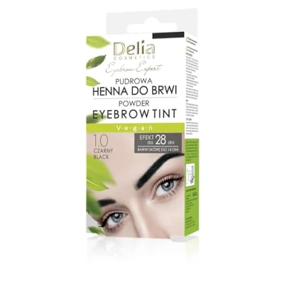 Bild av Delia Cosmetics pulverögonbrynsfärg svart naturliga örter och färg betonade, mörkade, förtjockade ögonbryn 20 enkla användning/4 veckor komplett set med ögonbrynsfärg