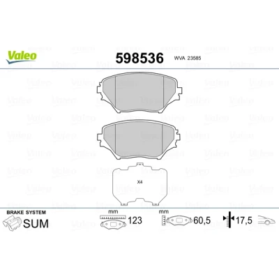 Bild av VALEO 598536 Jeu de plaquettes frein Essieu avant contact signal d&#039;usure exclu avec tôle anti bruit TOYOTA: RAV4 II SUV, Picnic