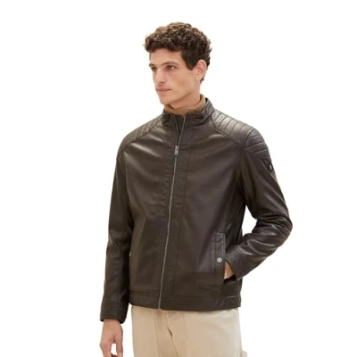 Bild av TOM TAILOR Herr Bikerjacka i konstläder 1026337, 31523 Espresso Brown Fake Leather, M