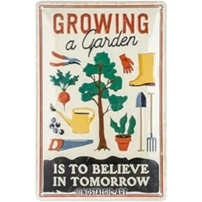 Bild av Nostalgic Art Plåtskylt i retrostil, Growing a Garden Presentidé för trädgårdsälskare, av metall, Deko vintagedesign, 20 x 30 cm