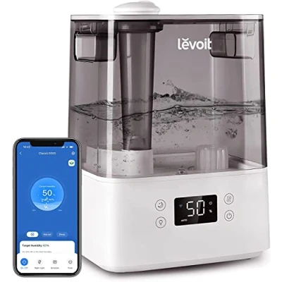 Bild av LEVOIT Smarta luftfuktare för sovrum och baby, 6L Top Fill Cool Mist med tyst sömnhumör Alexa kontroll växter husdjur, autoläge, timer, eterisk oljediffusor, upp till 60H 47㎡, grå
